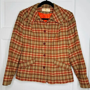 Pendleton Vintage Tab Orange‎ Green Plaid Blazer Jacket Size 16